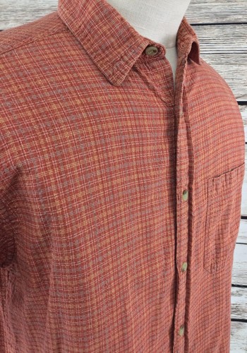 WOOLRICH Mens Burnt Orange Textured Checkered Shirt Short Sleeve Size M - Picture 3 of 5