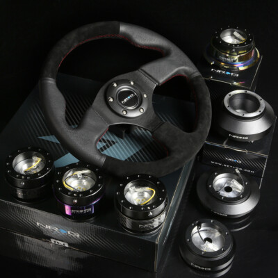 NRG 170H HUB+GEN 1.5 QUICK RELEASE+LEATHER SUEDE 3 SPOKES STEERING WHEEL BLACK