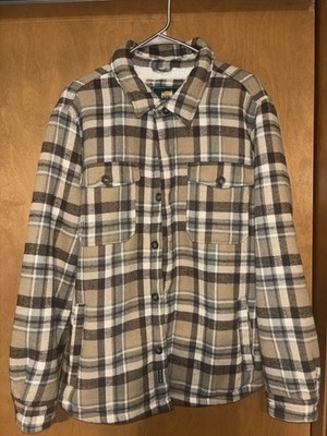 Horizon Men's Size Large Fleece-Lined Flannel Shirt Jacket - Brown/Tan Plaid