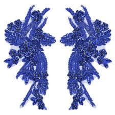 2Pcs Blue Rhinestone Applique Patches for Dresses Wedding 11 x 7 Inches