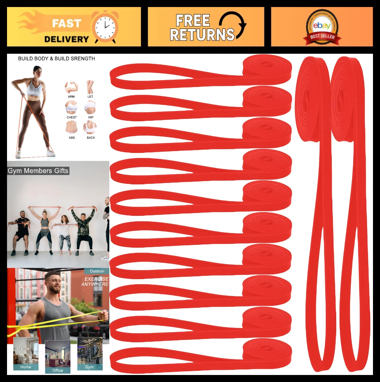 12-Pack Resistance Bands Set - Pull Up Assist, Strength Training, Home Gym Exerc