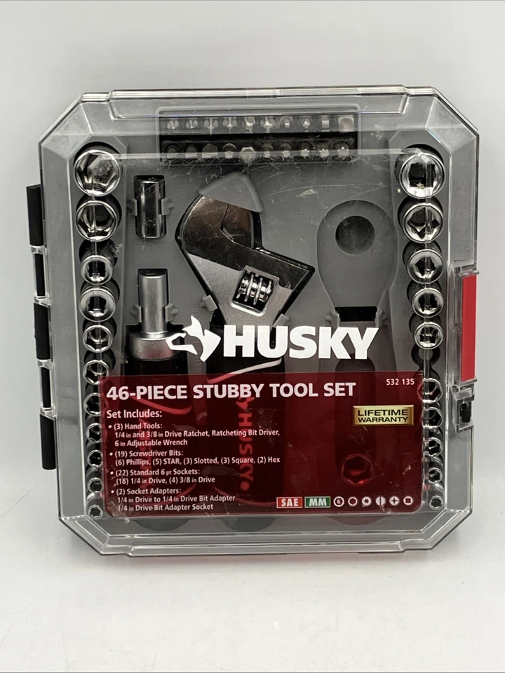 Husky 1/4 in. and 3/8 in. Stubby Ratchet(MISSING) and Socket Set (44-Piece) READ - Image 2 of 4
