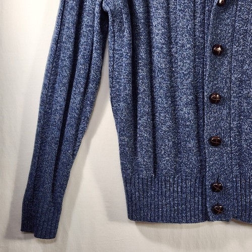 Jos A Bank Cardigan Sweater Mens Sz XXL Blue Wool Leather Buttons Patch Sleeve - Picture 4 of 16