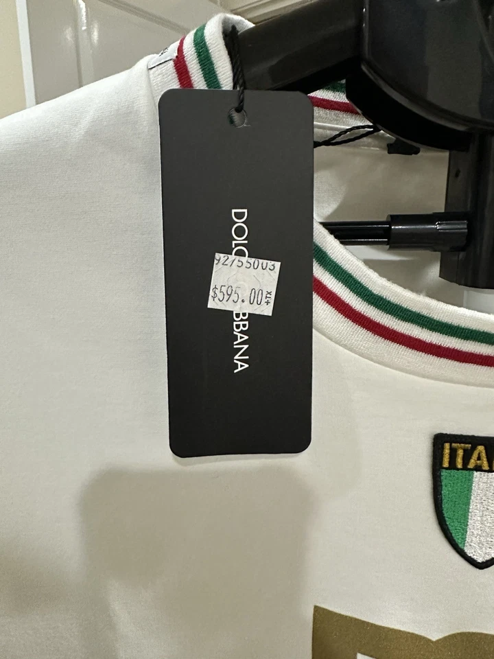 DOLCE & GABBANA DG логотип Италии флаг Sz 50 EU/большой США белая футболка с Ярлыками $595 🔥 - Изображение 4 из 4