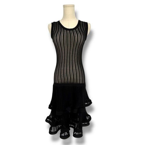 Philospohy di Lorenzo Serafini Ruffle Trim Black Knit Sheer Dress - Picture 2 of 9