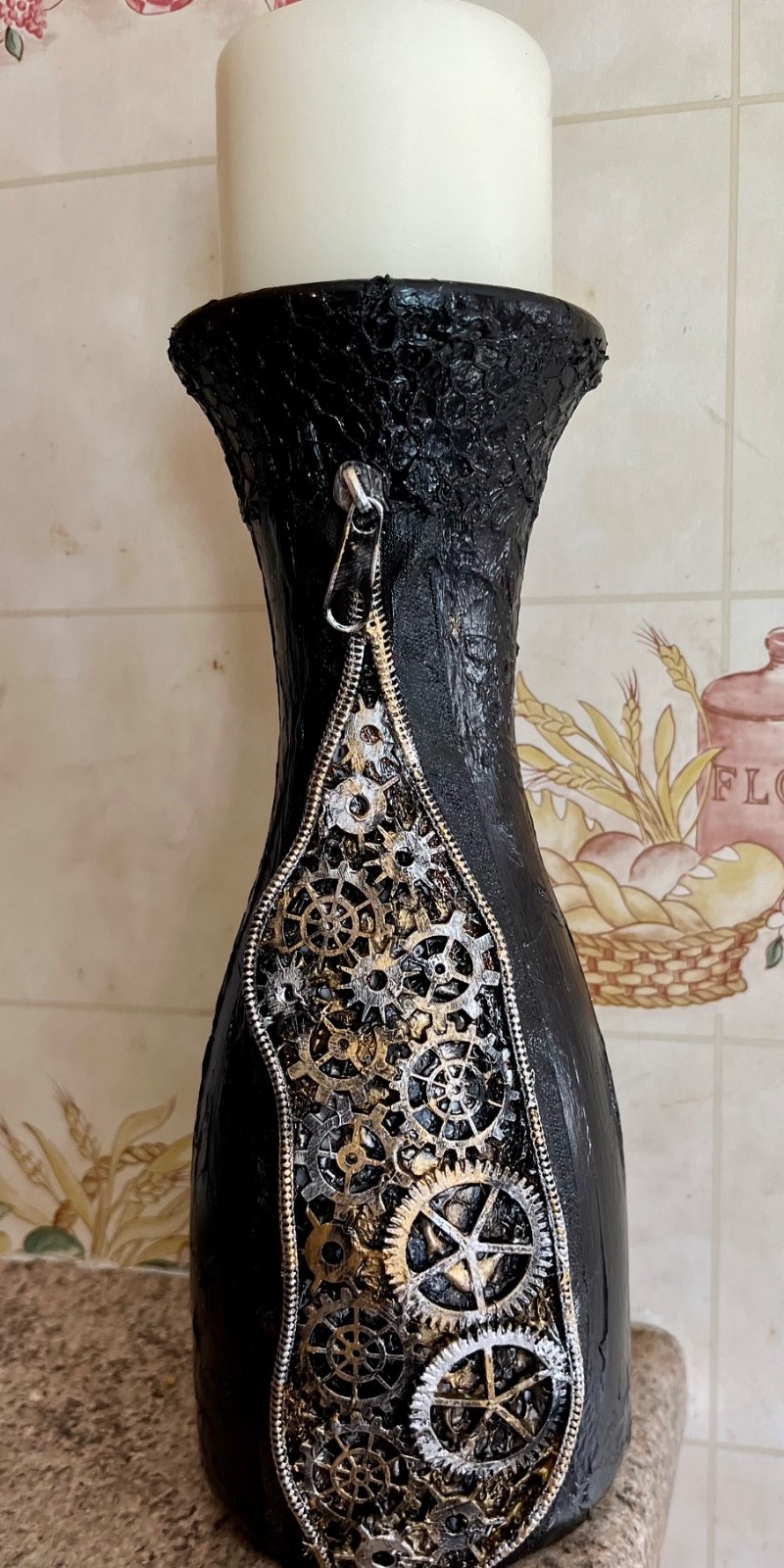 Steampunk Halloween Table Decor: Glass candle holder or vase Gothic Design