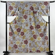 JAPANESE KIMONO FINE PATTERN GRAY 162cm 5 ft 4 in PURE SILK B2315