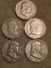 Lot of 5 Franklin Half Dollars 90% Silver Mixed Dates Circulated