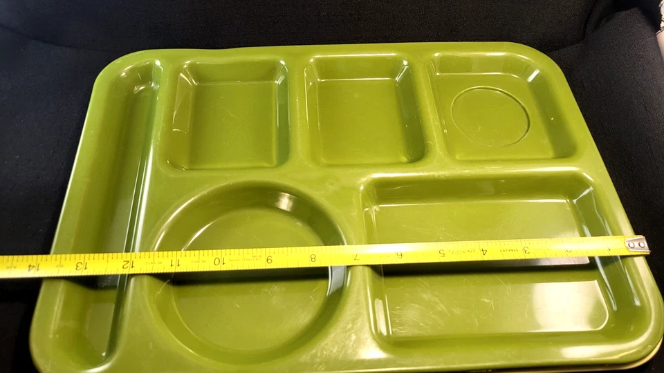 2 Vintage Edward Don Company School Lunch Tray 14"x10" Divided USA Yellow &Green - Image 2 of 4