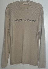 DKNY Jeans Ribbed Crewneck Sweater Y2K Mens XL Cotton Ivory