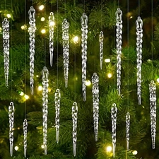 Christmas Tree Clear Glass Icicle Ornaments 12/24/36 pcs for Home/Tree Decor