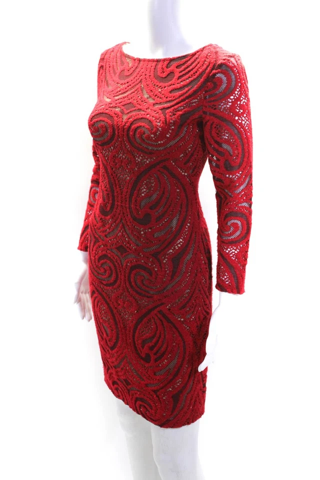 Vestido Julia Jordan Mujer Cuello Redondo Texturizado Cremallera Manga Larga Rojo Talla 0 Foto 2 de 4