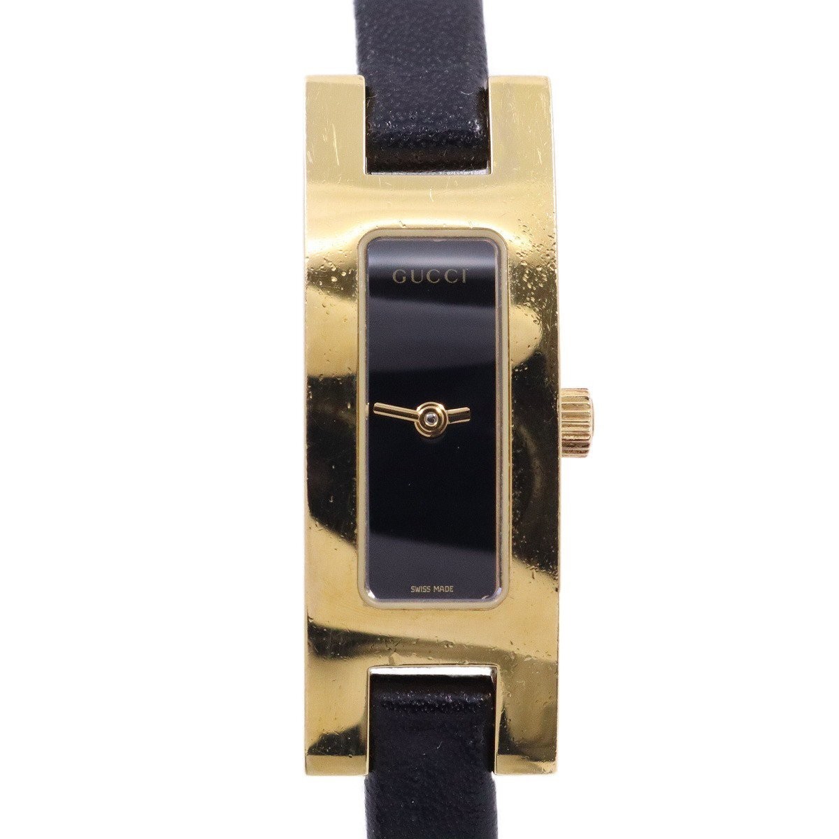 【美品】GUCCI 時計 3900L クォーツ リザード ゴールド　ブラック GUCCI 3900L Watch Square Quartz Womens Black Dial Gold