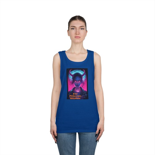 Vibrant Graphic Tank Top - I'm Feeling Horny, Unisex Summer Apparel, Sexy Devil - Picture 6 of 15