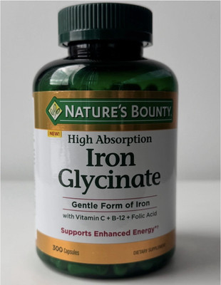 Nature's Bounty Iron Glycinate High Absorption 300 Capsules Vit C Folate B12