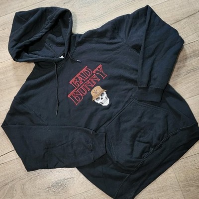 Bad Bunny Embroidered Skull Bucket Hat Black Hoodie Men Small Gildan Heavy Blend