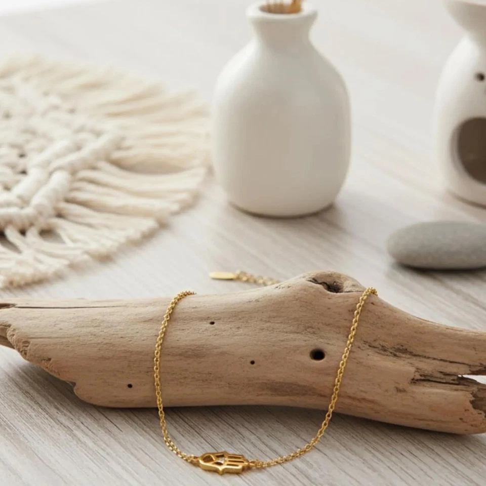 Brazalete de diamantes Hamsa en oro amarillo macizo de 14 k mano de Fátima joyería judía Foto 3 de 4