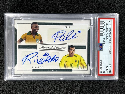 10/20 JSY# 1/1 ! 2018 National Treasures Pele/Rivaldo Dual Auto PSA 9 MINT