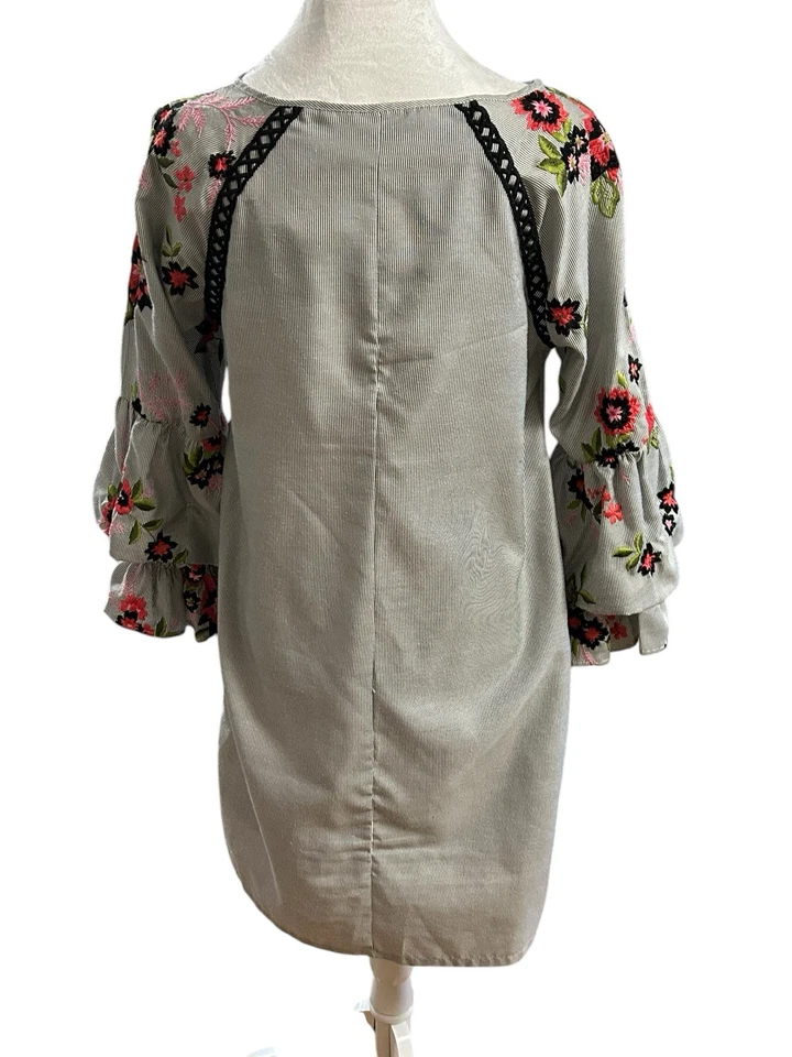 Vestido Boho Sangría Floral Bordado Abullonada Mangas Volantes Rayas Cambio Talla 6 Foto 2 de 4