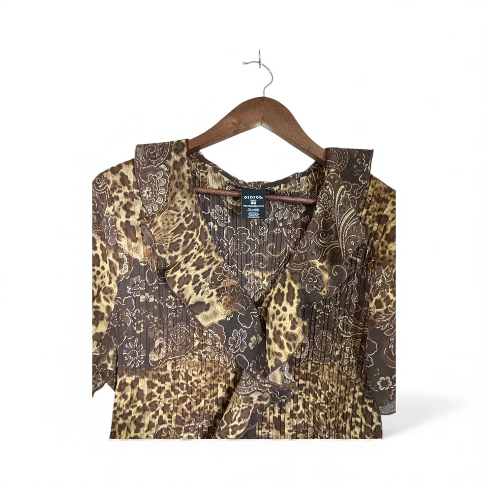 Blusa Mujer George Leopardo y Cachemira Marrón Manga Corta Talla 1X/16W Foto 4 de 4