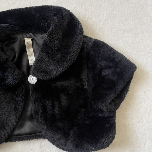 Girl's Cherokee Black Faux Fur Shrug Size Ectra Large w/ Button Stone Fancy Coat - Picture 3 of 9