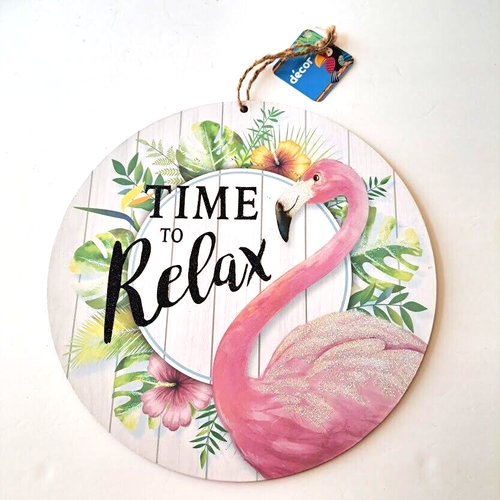 Flamingo Sign for Wreath Front Door Decor 11-inches Time to Relax