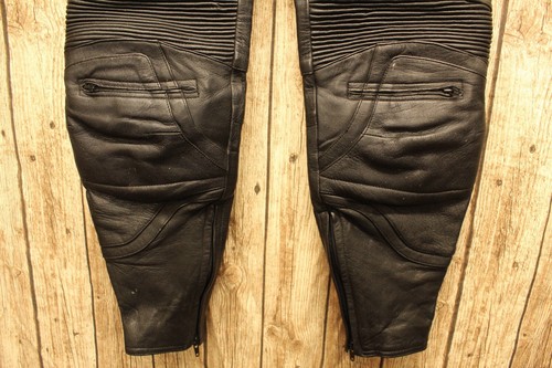 KK491 WOMENS FRANK THOMAS BLACK LEATHER SKINNY BIKER TROUSERS UK 12 W30 L30 - Picture 3 of 5