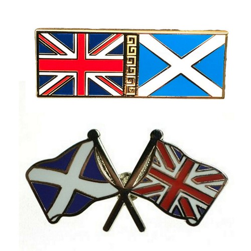 Set Of Two GB Union Jack UK & Scotland Friendship Flags Enamel Lapel Pin Badges - Picture 1 of 6