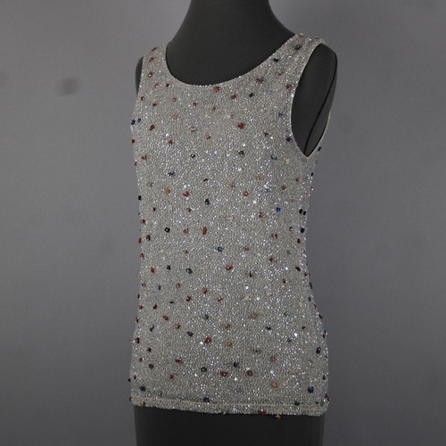 Krizia Sz 46 Gray Multi Color Full Beaded Embroidered Sleeveless Nylon Rayon Top - Picture 15 of 24