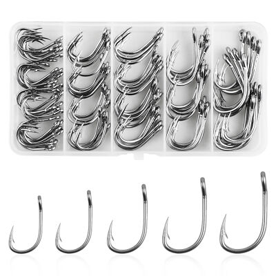 80pcs Stainless Steel Fishing Hooks Tuna Circle Hook Forged Hooks Live Bait Hook