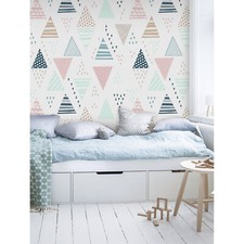 Decorative hand drawn triangles self-adhesive white blue and pink wall mural