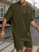 Mens Outfits 2 Piece Casual Drop Shoulder Oversize Shirt  Shorts Set Tracksuit