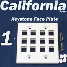 12 Port Keystone Jack RJ45 CAT5 CAT5e CAT6 Network Faceplate Wall Plate White 