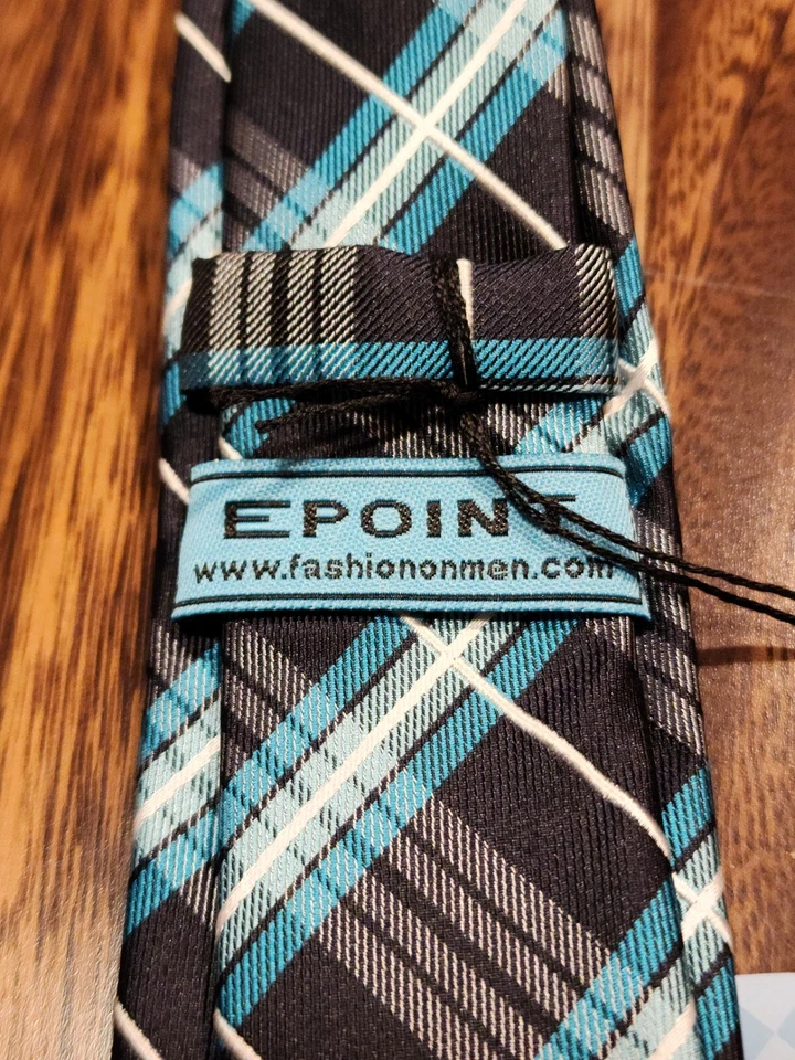Gravata de microfibra xadrez azul-petróleo Epoint nova com etiquetas - Imagem 3 de 4