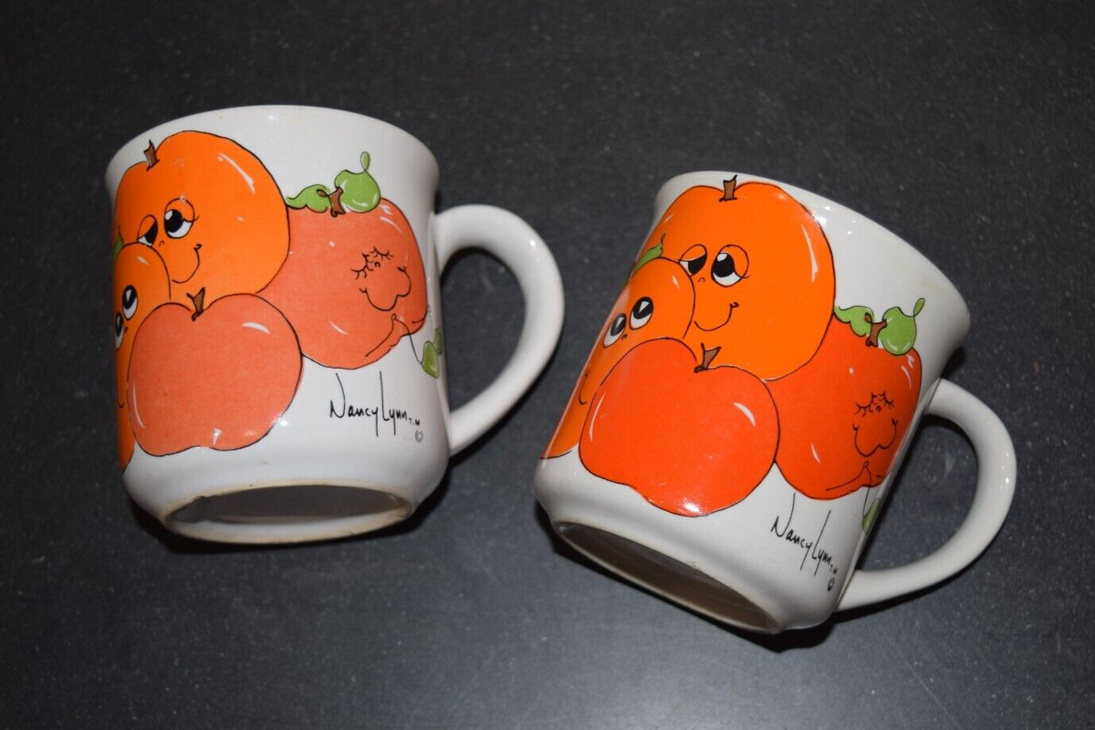 LOT Vtg Nancy Lynn Anthropomorphic Smiling Fruit Coffee Ceramic
