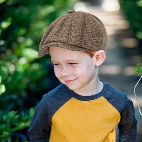 Kids Boys Wool Newsboy Cap - Vintage Tweed Flat Beret Cabbie 4-9 Years Khaki22 - Bild 4 von 7