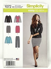 Simplicity 1072 Sewing Pattern Misses Stretch Knit Pants Skirt Top Size 8 - 16