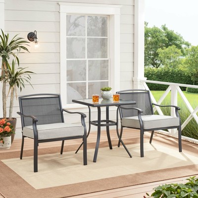 3 Peças Conjunto De Jantar Pátio Outdoor Bistro Mesa Cadeiras Almofada Cinza Gramado Jardim Deck 3 Peças Conjunto De Jantar Pátio, Fastfurnishings 5 Piece Wrought Iron Patio Furniture Dining Set