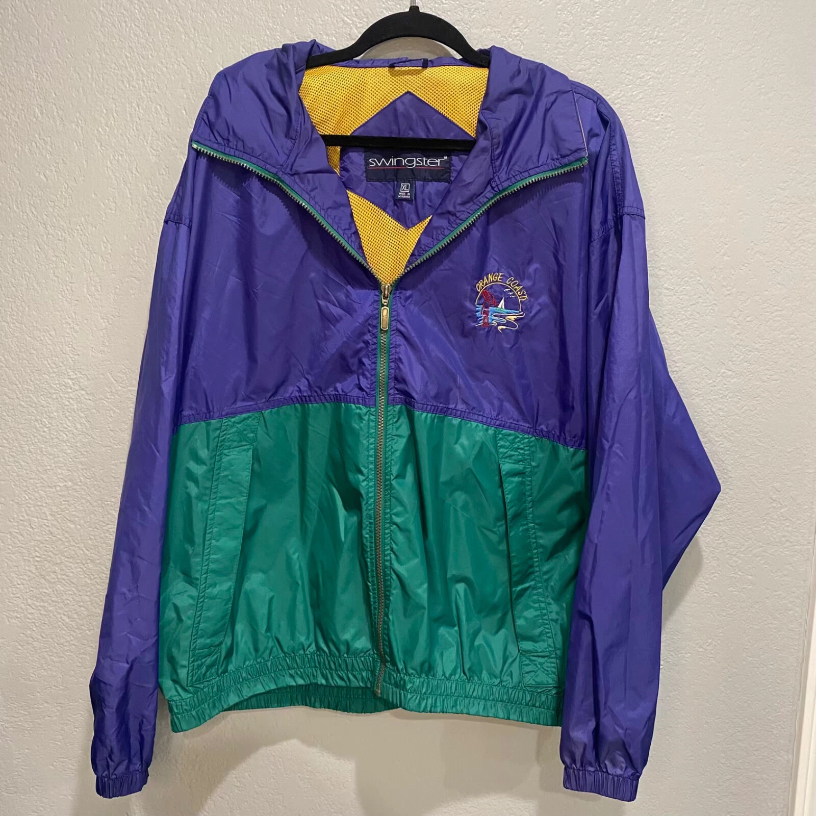 XL Vintage Swingster Orange Coast Windbreaker Jacket Colorblock Zip-Up Lightweig