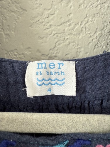 Mer St. Barth Serena Tassle Embroidered Navy Gauze Mini Little Girl Dress Boho 4 - Picture 7 of 9