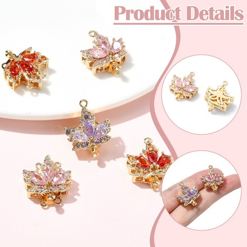 5x Brass Glass Maple Leaf Multi-Strand Box Clasps for DIY Jewelry Making - Picture 3 of 5