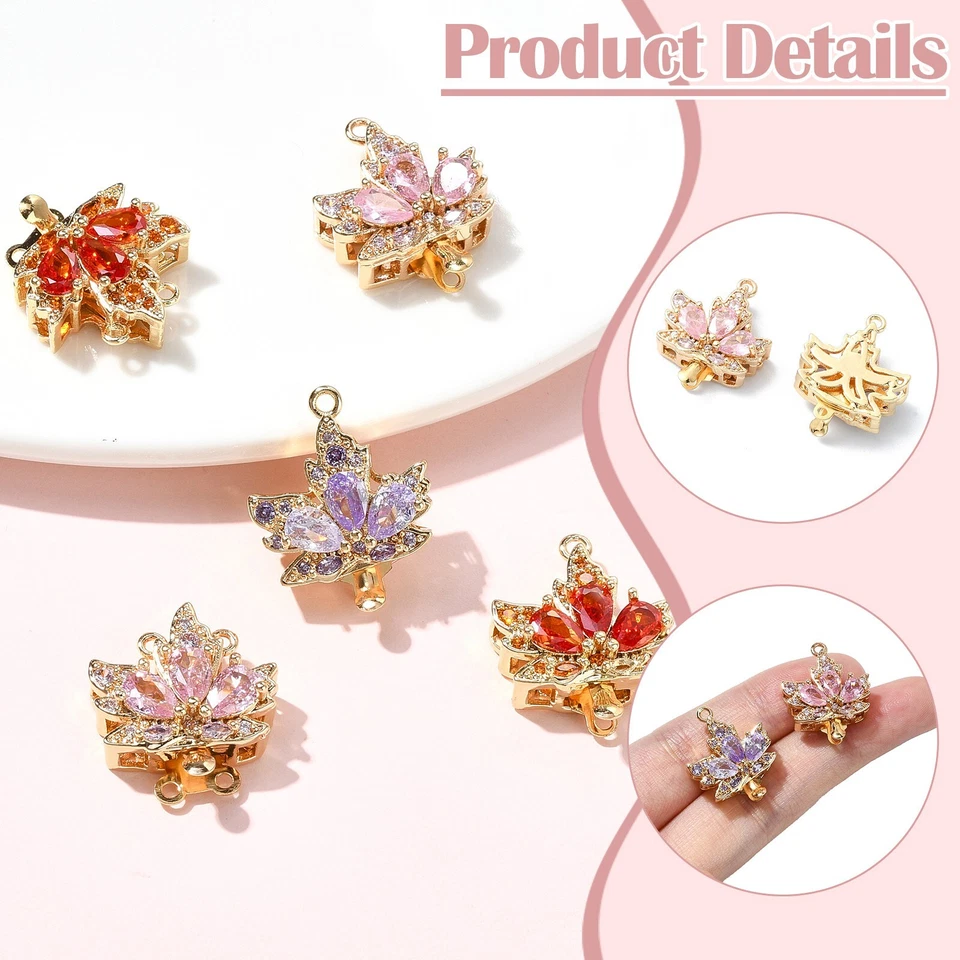 5x Brass Glass Maple Leaf Multi-Strand Box Clasps for DIY Jewelry Making - Image 3 of 4