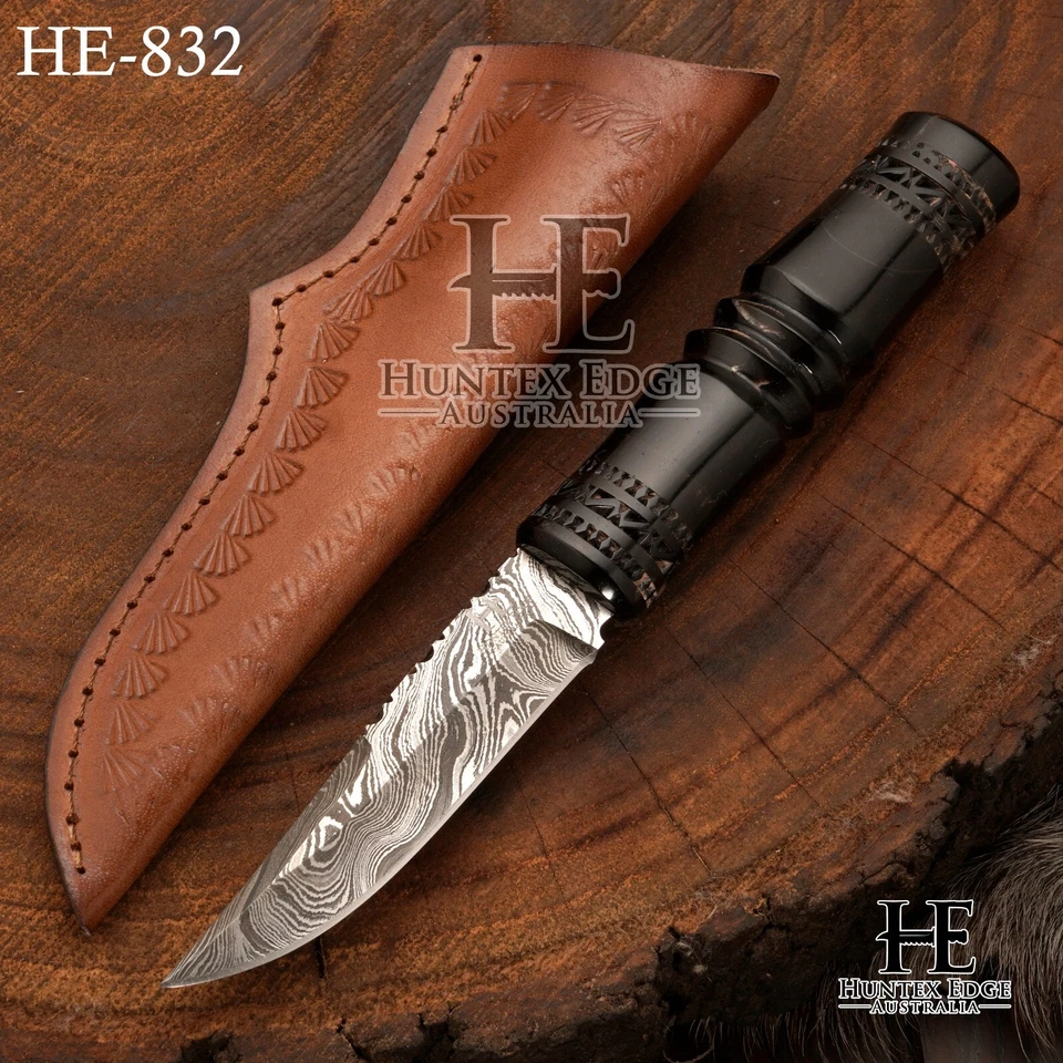 HUNTEX Handmade Damascus Blade, Buffalo Horn Handle 210 mm Exotic Skinning Knife - image 2 of 4