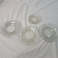 Vintage Lot 4 Round Hobnail Ashtray Textured Clear Glass Cigarette 6" MCM Retro