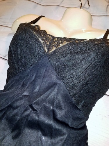 VTG 50's MunsingWear 34 short Black Full Slip Sheer Lace Bust Nylon Tricot - Picture 10 of 12