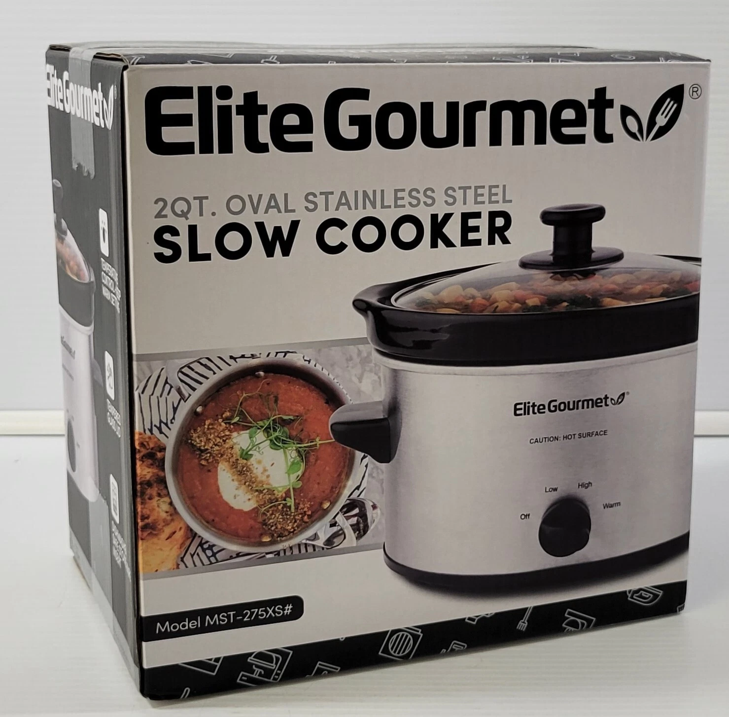*D) Elite Gourmet 2qt. Oval Stainless Steel Slow Cooker Model MST-275XS