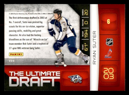 2010-11 Donruss The Ultimate Draft #6 Ryan Suter Nashville Predators - Picture 2 of 2