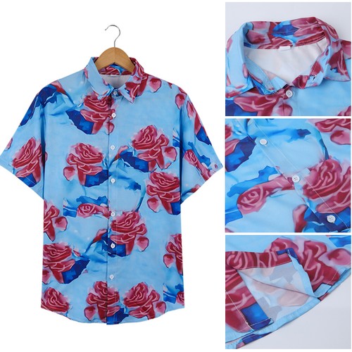 Men's Hawaiian Shirts Beach Wedding Short Sleeve Button Up Casual Dress Shirt US - Picture 13 of 21