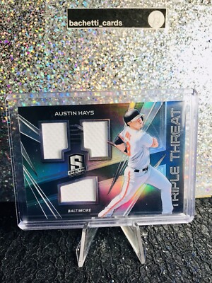 Austin Hays 2018 Panini Spectra Triple Threat Patch Silver Prizm # d /199 Rookie
