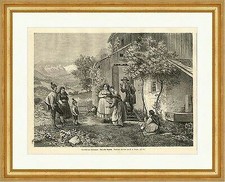 Das erste Gewand Ein Bild aus der Steiermark Tracht Kind Holzstich M 782 Gerahmt